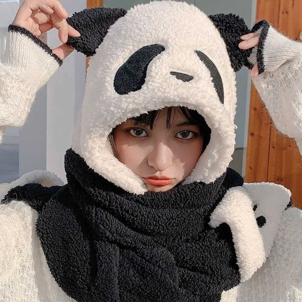 Casual Thicke Plush Hat Scarf Gloves Set Cute Bear Ear Neck Warmer Wen Beanies s Winter Integrated Scarf Cycling G250910