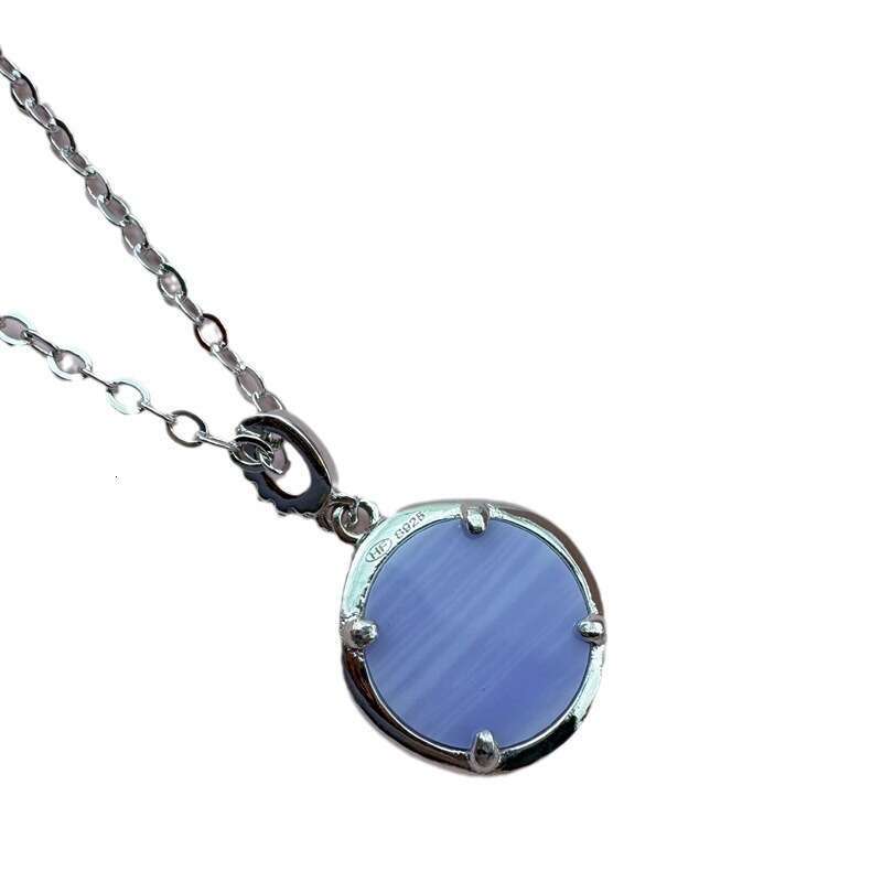 New HEFANG Blue Agate Seal Necklace Fashionable Light Versatile Round Disc Collarbone Chain Gift for Female Best Friend