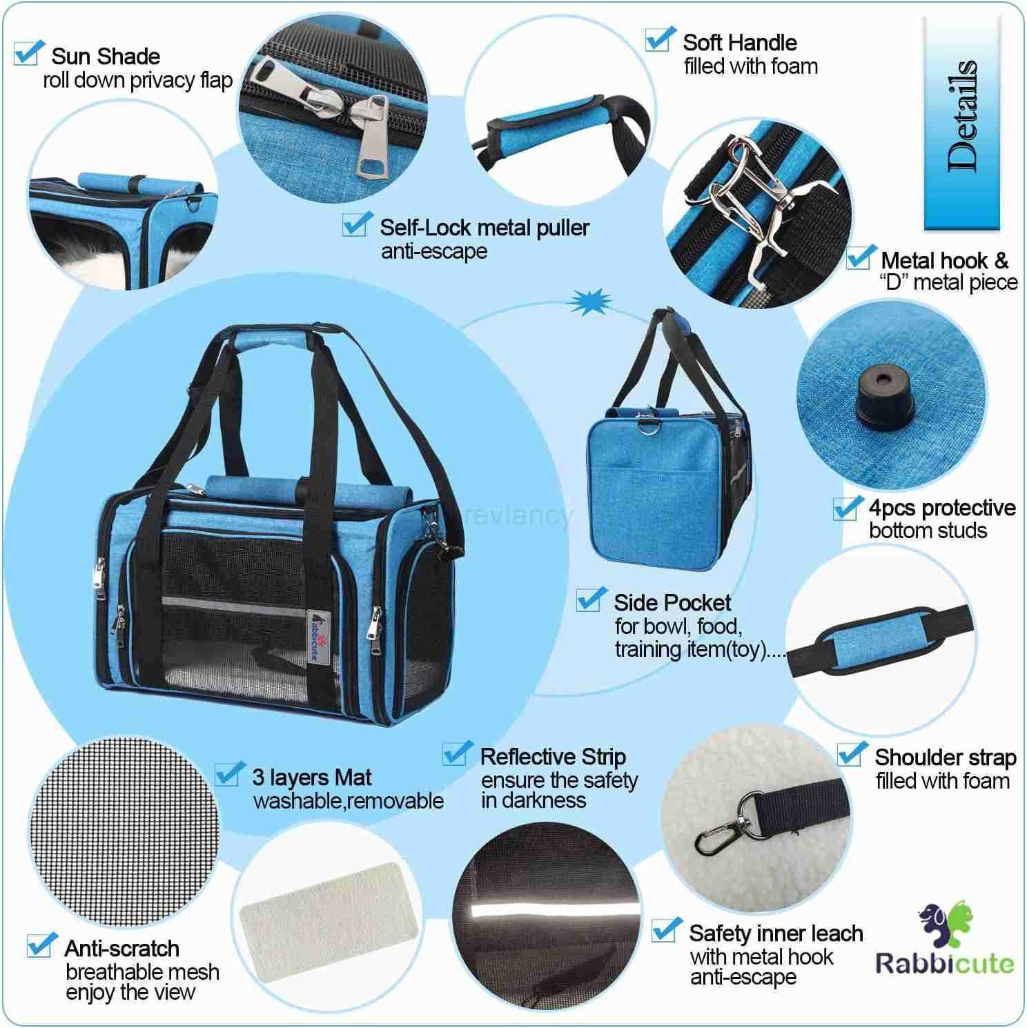 Pet Dog Cat Carrier Bag for Medium Small Dog Cat with Washable Cozy Bed Locking Safety Zipper Shoulder Strap Airline Approved Pet Carrier Portable Col