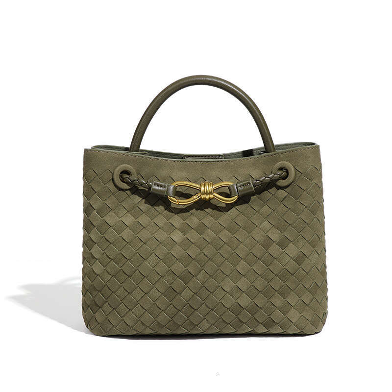 Spring and Summer New Suede Metal Buckle Woven Commuting Shoulder Crossbody Handheld Tote Square Hand Bag