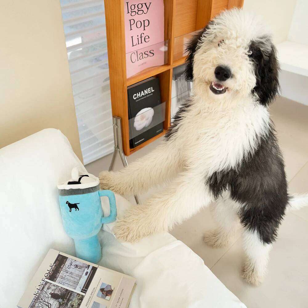 Dog toys 31cm Tall Pet Toy Squeaky Puppy Plush with Handle Straw Soft Stylish Cup Shape for Small and Medium Dogs