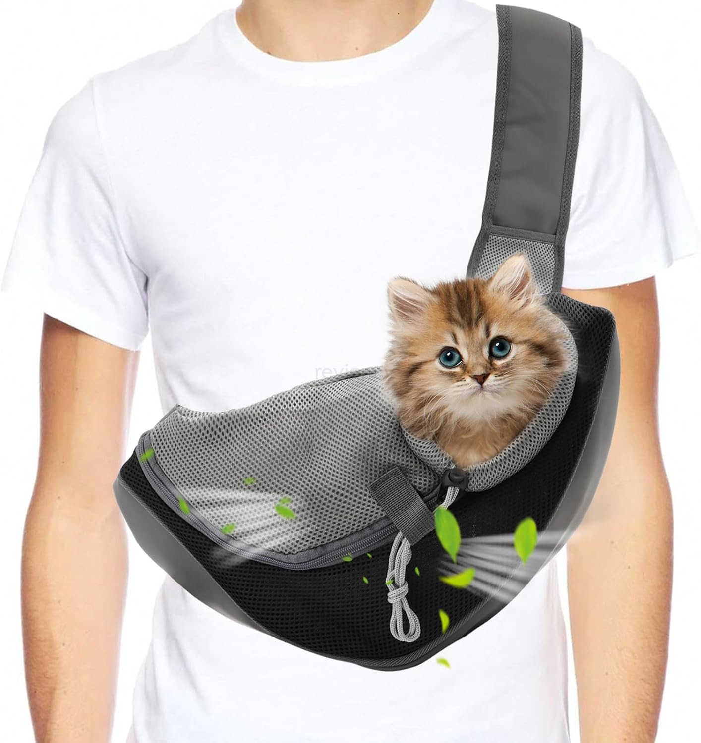 Small Dog Sling Carrier Mesh Adjustable Pet Sling Carrier Zipper Pocket Breathable Hand Free for Small Medium Dogs Cats Outdoor Travel up to 5 poundsW