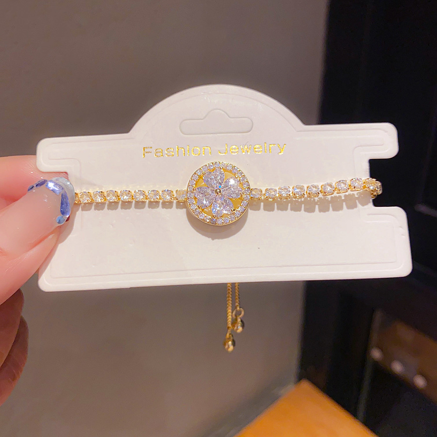 Silver - Toned Bracelet With Circular Crystal Cluster And Rhinestone Chain Delicate Daily & Luxe Jewelry Gift For Her Sophisticated And Sparkling Acce