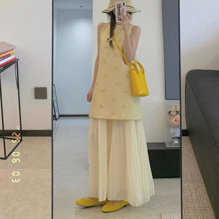 DHEssentials French Fake Two-Piece Little Chanel for Women 2025 Summer New Light Luxury High-End Gentle Style Elegant Long Dress