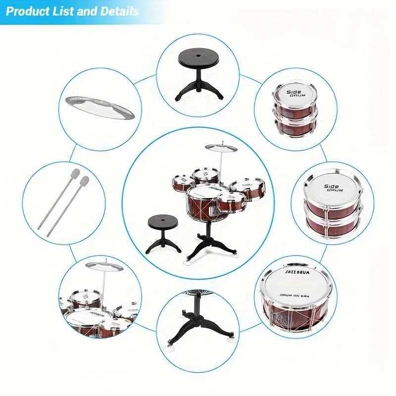 Kids Drum Set Musical Toy Drum Kit for Toddlers Jazz Drum Set with Stool 2 Drum Sticks Cymbal and 5 Drums Musical Instruments C250912