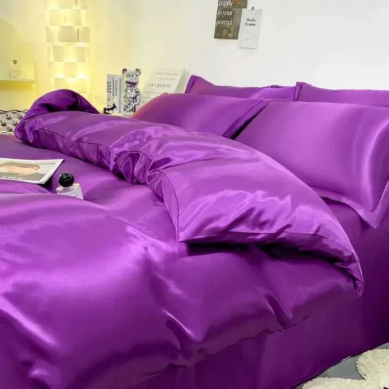 Pure Satin Silky Bedding Set Luxury Queen King Size Bed Set Quilt Duvet Cover Linens And Pillowcase For Single Double Bedclothes C250912