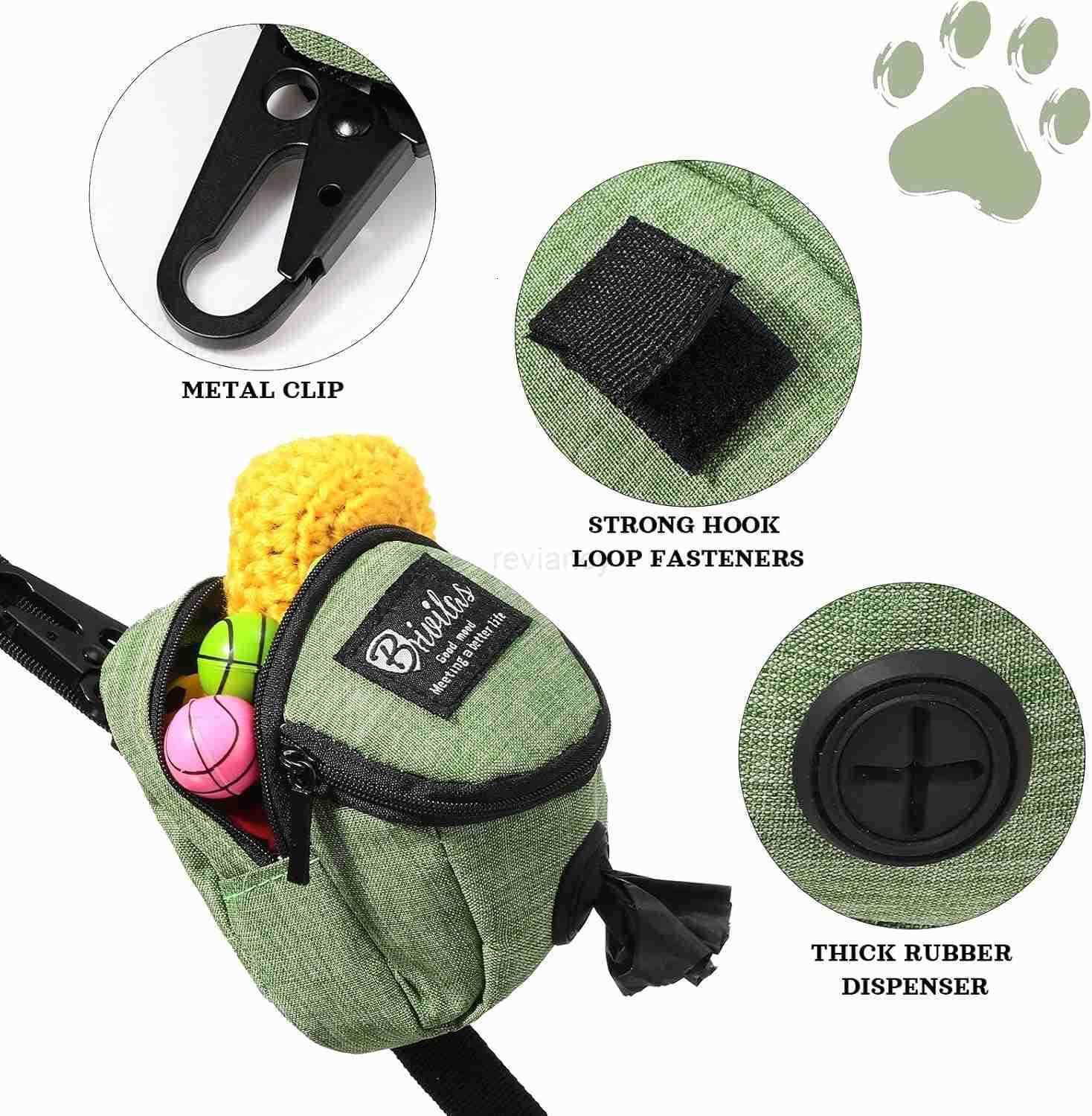 2 Pieces Dog Treat Pouch Pet Poop Bag Holder Dispenser Outdoor Carrier Waste Zipper Pouch with Metal Button for Most LeashGreen BlackSolidcolor Patter