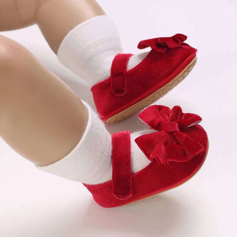 Spring and Autumn Girl Baby Classic Fashion Red Theme Cute Bow Princess Shoes Rubber Sole Anti slip Comfortable Walking Sh