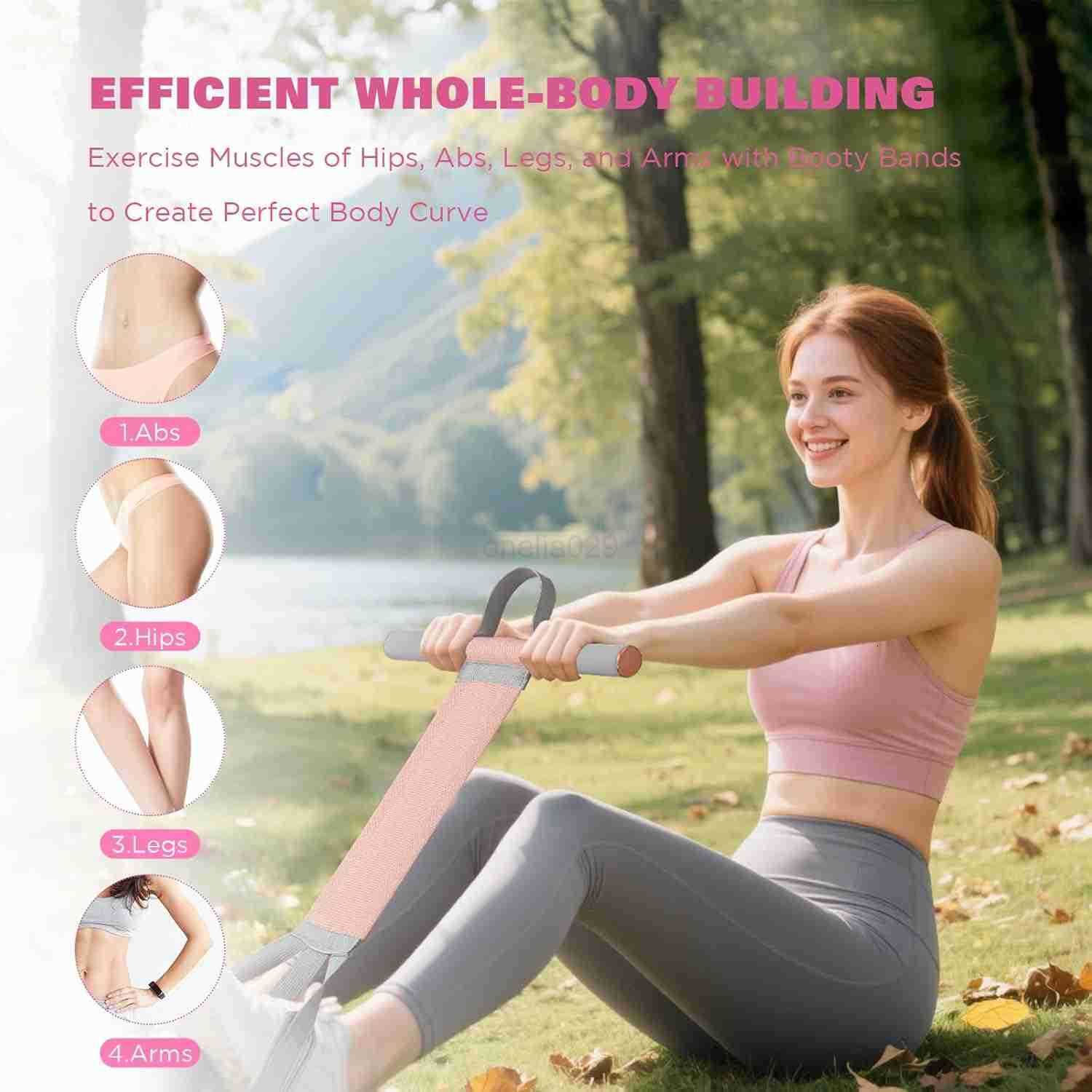 Fitness Resistance Band with Handles NonSlip Pedal 150lb Fabric Exercise Bands Yoga Starter Sets Sit Up Pull Rope for Full Body Strength Training Stre