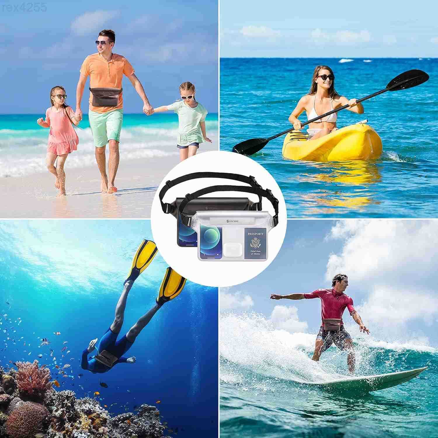 Waterproof Pouch Bag with Adjustable Waist Strap 2 Pack IP68 Waterproof Waist Bag Screen Touchable Dry Bag with Adjustable Belt for Beach Swimming Boa