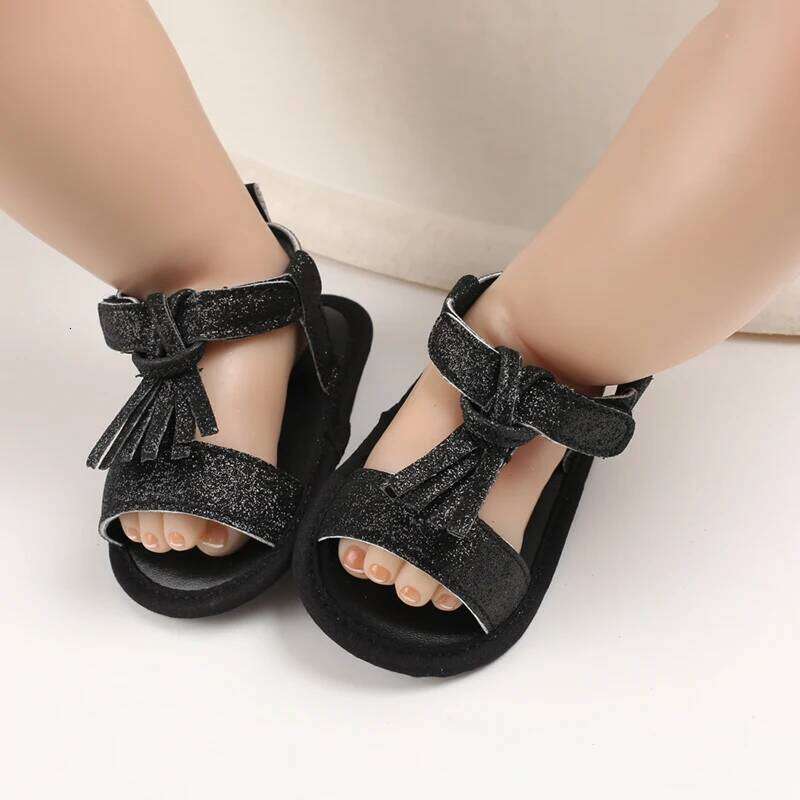 Summer Breathable Learning Shoes for 0-1 Year Old Tassel Sandals with Air Circulation Sequins Soft Soled Baby Footwear