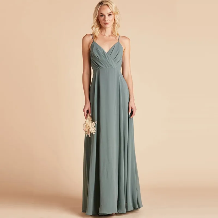 Bridesmaid Dresses Chiffon Sleeveless Spaghetti Straps 2025 Floor Length Front Slit Custom Made African Maid of Honor Gown Country Wedding Vestidos