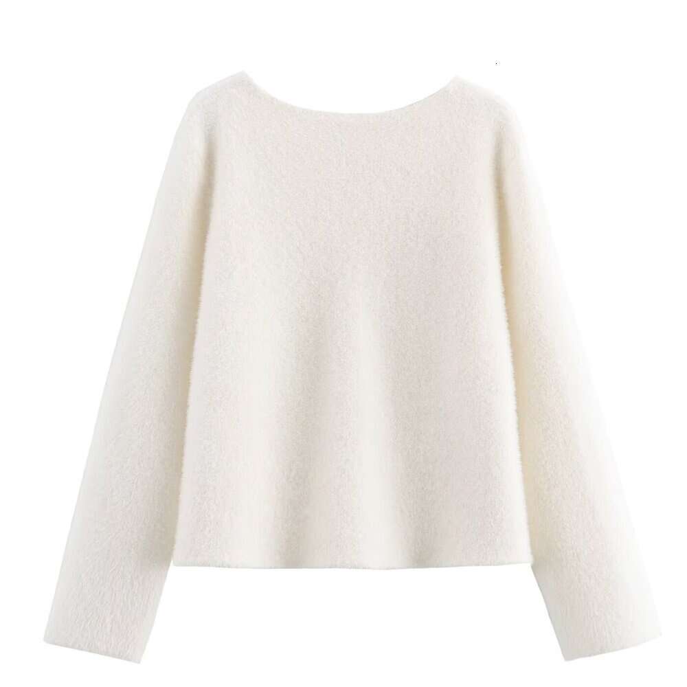 DHEssentials 2025 Autumn New French Style Small Chanel Multi-Button Pearl Button Imitation Mink Fur Long Sleeve Knitted Sweater Coat