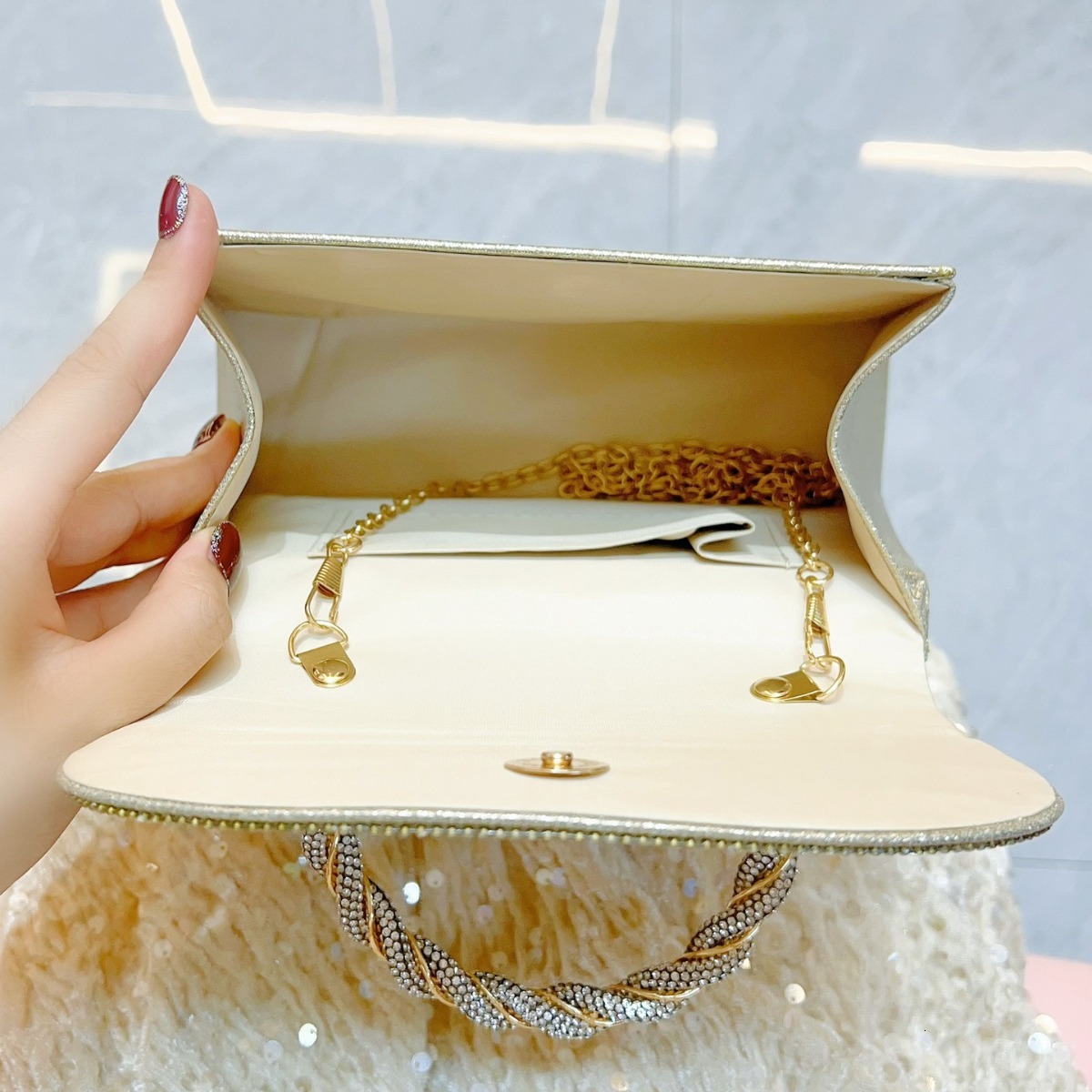 TB BHULAMTE Designer Bag New French Full Diamond Social Party Water Diamond Small Square Bag Inlaid Diamond Handbag Luxury Shoulder Cross Bag