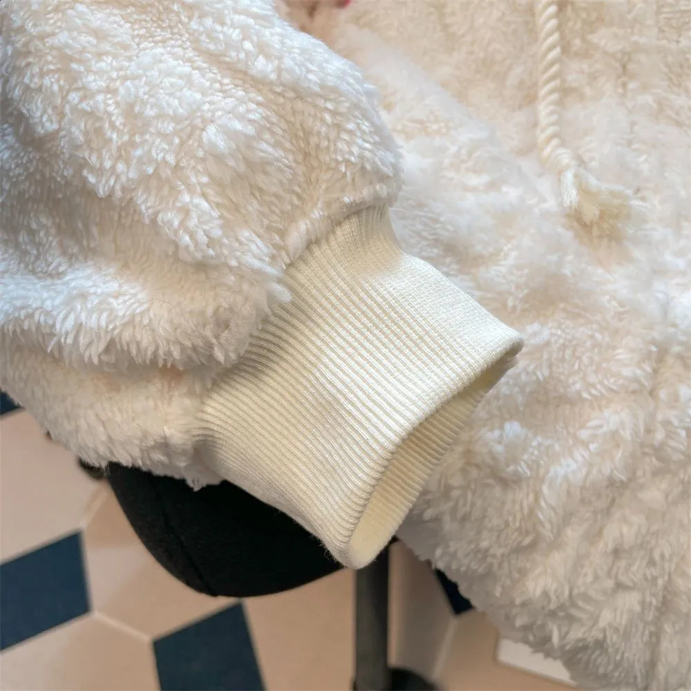 Cute Rabbit Big Ear Lamb Wool Sweater Embroidery Hoodies Women Korean Thickened Wooly Zip Up Hoodies Kawaii Goth Y2k Clothes 240810