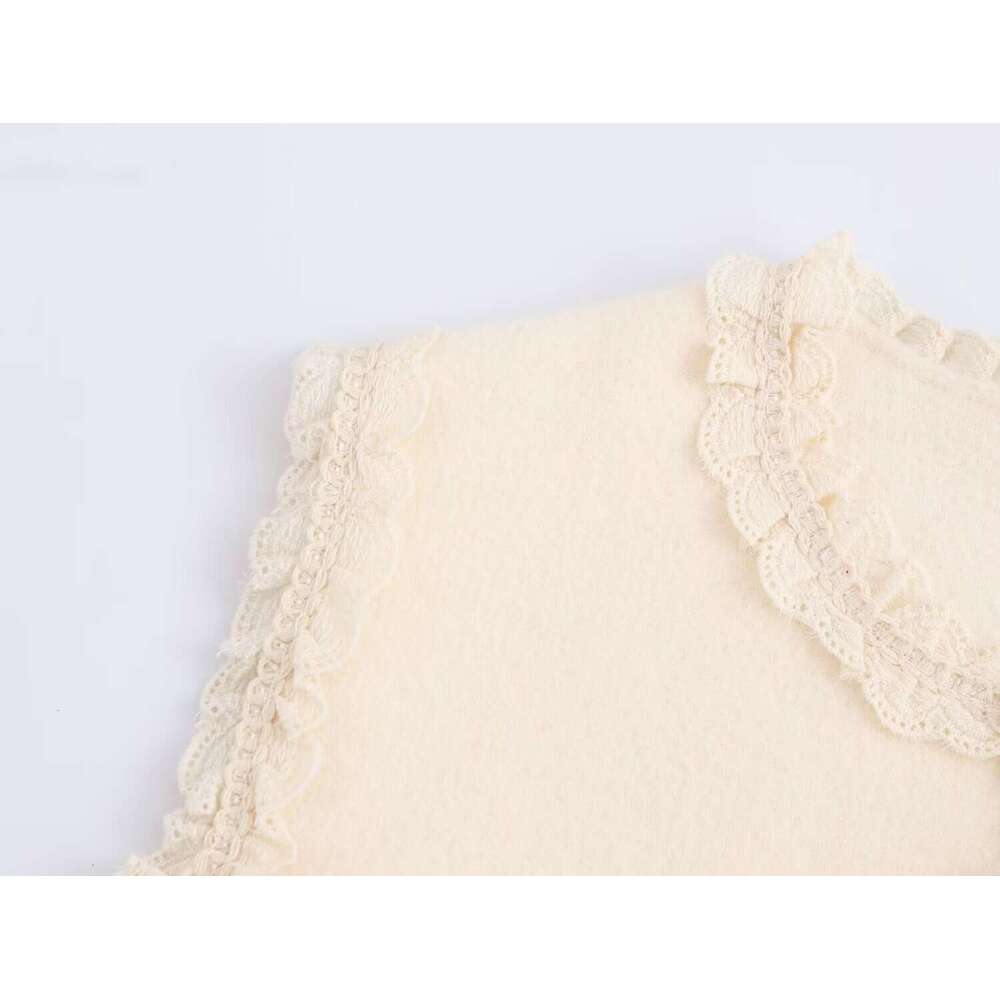DHEssentials 2025 Autumn New French Style Lace Sweet Knitted Sleeveless Cardigan Vest