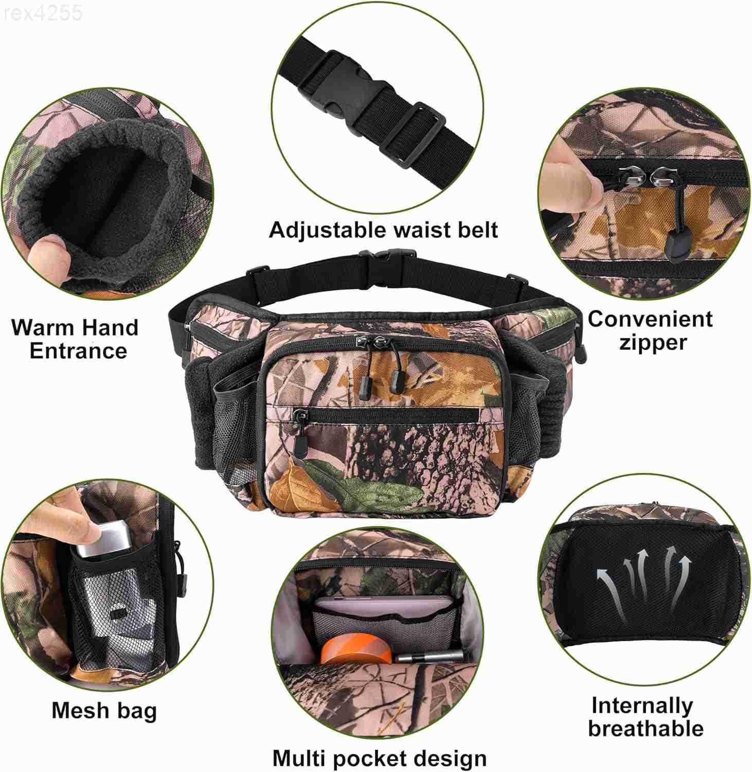 Hunting Camo Fanny Pack Waterproof Camouflage Waist Pack Bags with Handwarmer and Adjustable Belt Lightweight Hunting Waist Pouch Bag for Winter Outdo