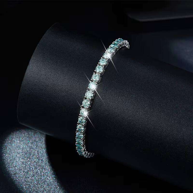 4mm Blue Classic Sier Women Tennis Chain Moissanite Jewelry Bracelet