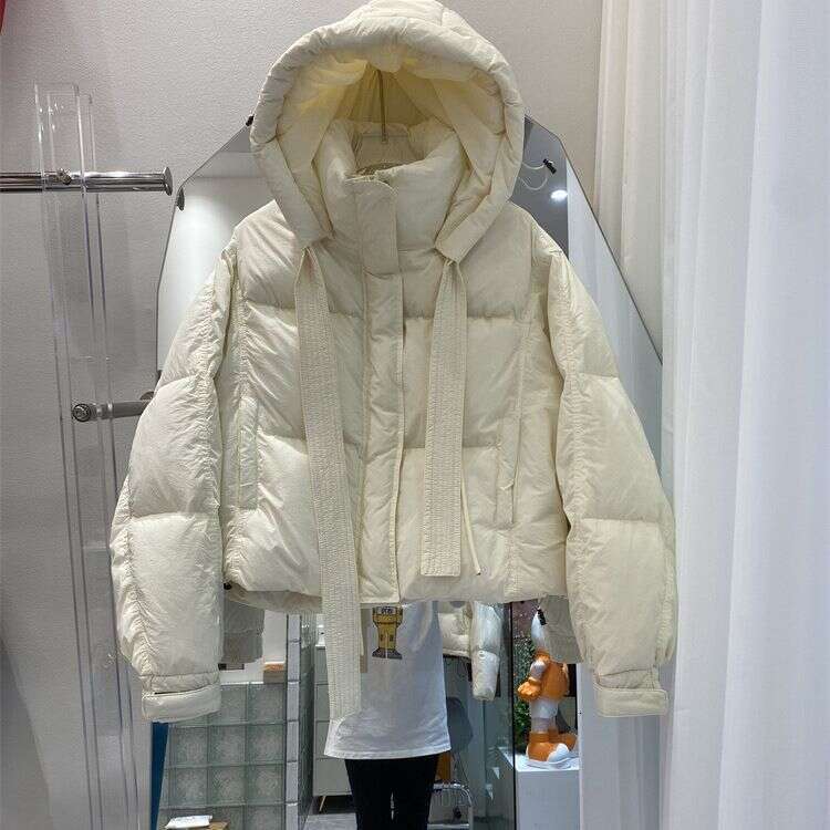 Women's Clothing Short Hooded Thickened Fashionable Small White Duck Down Jacket
