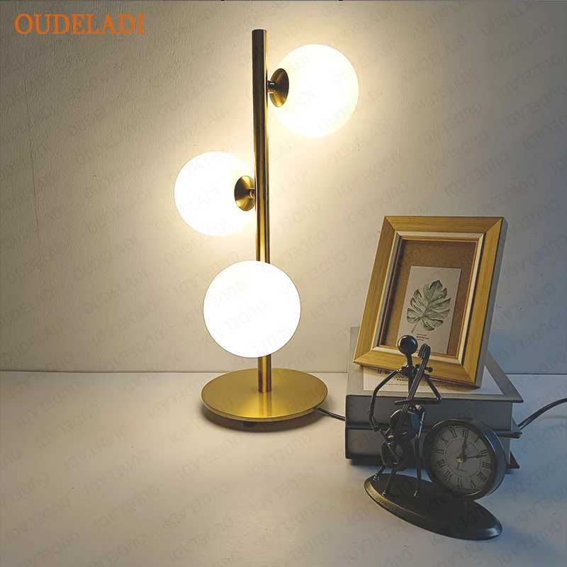 OUDELADI glass Ball Table Lamps LED living room bedroom bedside Decor lighting fixture Gold Black Iron Art Study desk Lamps C250912