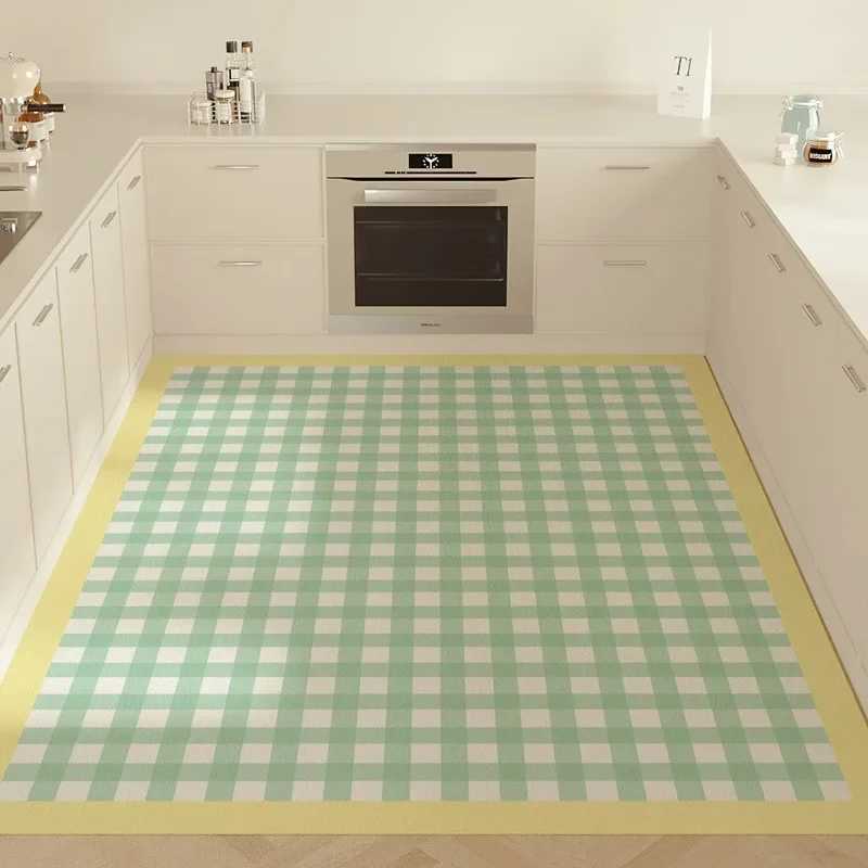 Carpet for Kitchen Floor Mat Large Pvc Waterproof Leather Carpets Oilproof Nonslip Foot Mats Green Plaid Home Decoration Rugs C250912