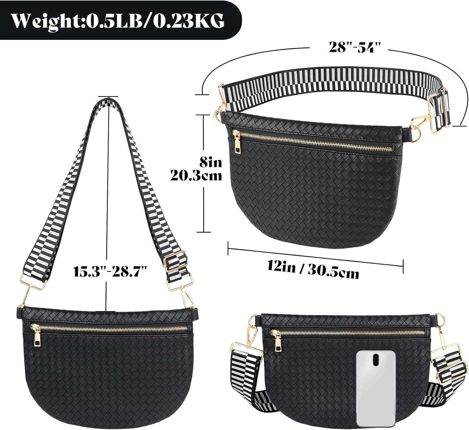 Crossbody Bags for Women Leather Belt Bum Sling Purse Fanny Waist Pack Chest Shoulder Bag for WomenBlackW250912