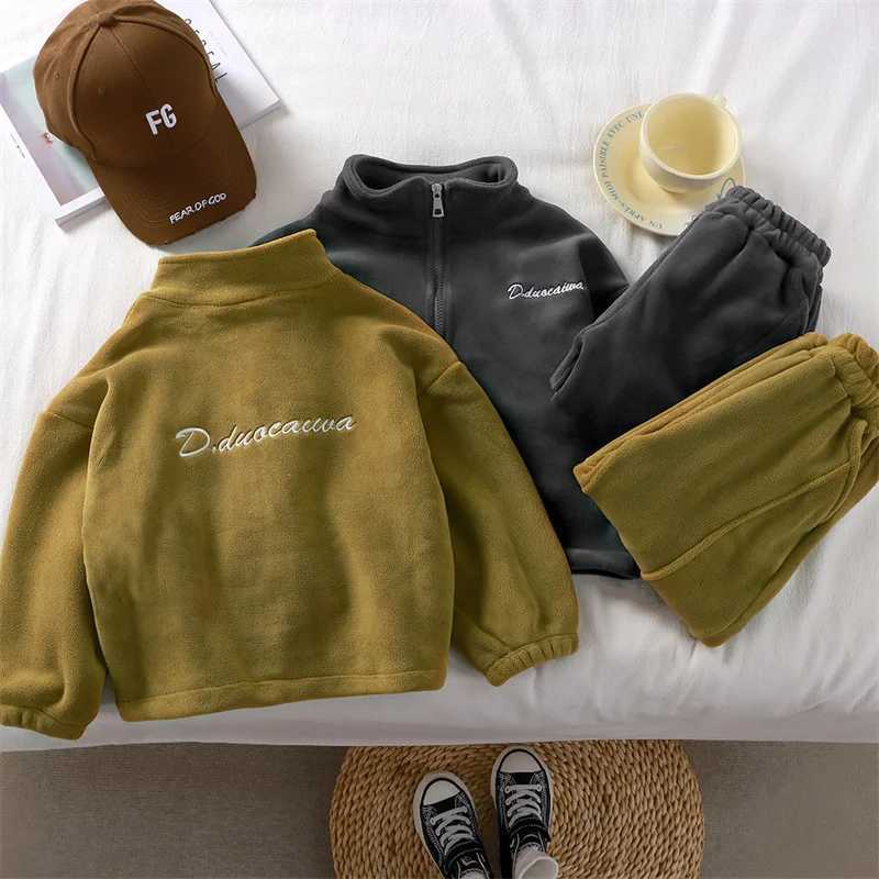 Boys Girls Plush Sets Children Autumn Winter Warm Fleece Suits Baby Thickened JacketsPants 2Pcs Outfits Kids Casual Clothing C250912