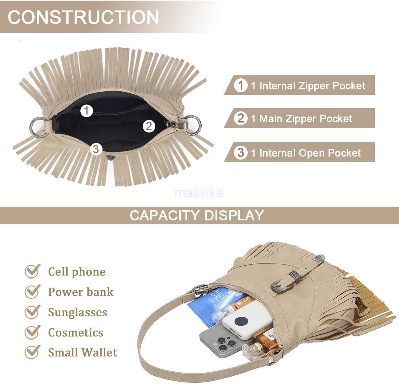 Fashion Small Western Fringe Underarm Purse Mini Hipppie Shoulder Bag with Tassel for Women M250912