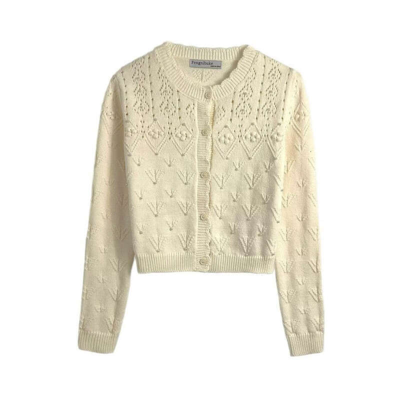 DHEssentials 2025 Autumn French Gentle Hollow Out Round Neck Design Sense Little Chanel Style Knitted Cardigan 950103