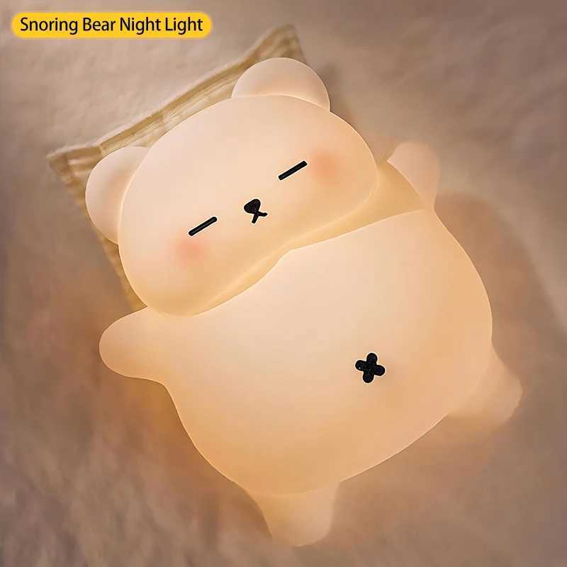 Snoring Bear Night Light with Soothing Sound Effects Dimmable LED Adjustable Volume Perfect for Kids Adults Nursing Mothers C251122