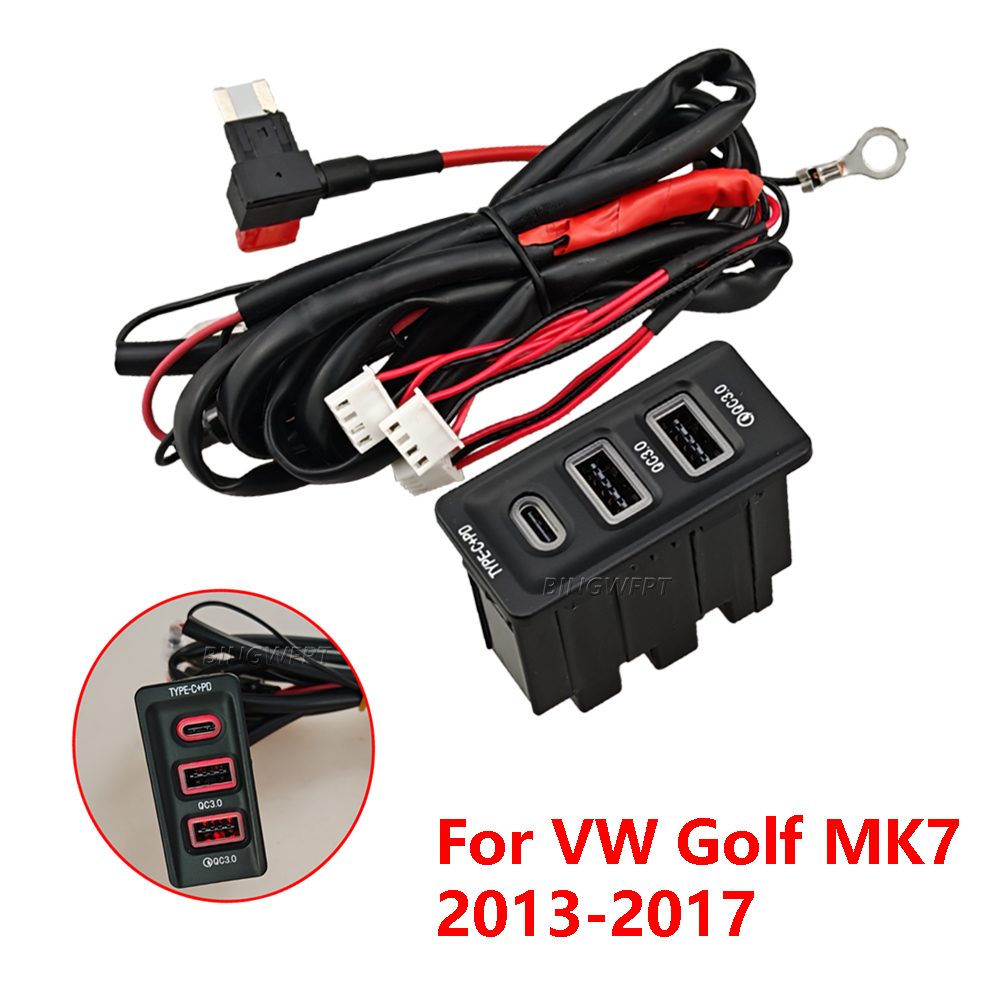 1 Pc Car USB charger 2QC3.0 and C-type PD mobile charging adapter socket button, suitable for Volkswagen Golf 7