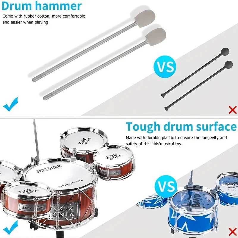Kids Drum Set Musical Toy Drum Kit for Toddlers Jazz Drum Set with Stool 2 Drum Sticks Cymbal and 5 Drums Musical Instruments C250912