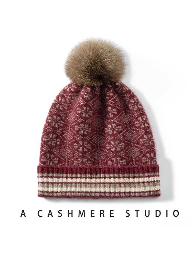 Cashmere Vintage Jacquard Knit Thick Beanies Rabbit Pp Bobb Hat Soft Hat Autumn Winter Warm Wool Christmas Present G250910