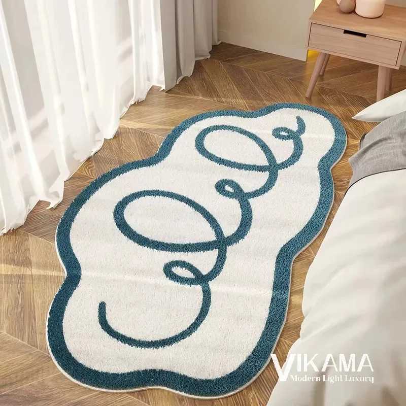 VIKAMA Aesthetic Light Luxury Carpet Wave Blue Ocean Home Decoration Childrens Room Bedside Comfortable Soft Plush Floor Mat C250912
