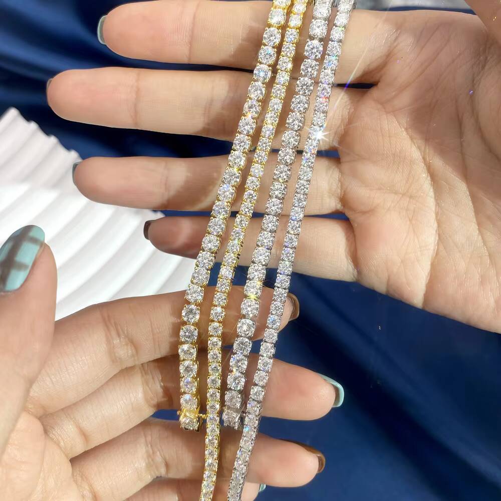 High Quality 10K 14K Gold 3mm 4mm 5mm Vvs Moissanite Diamond Chain Iced Out 925 Silver Hip Hop Tennis Necklace Bracelet