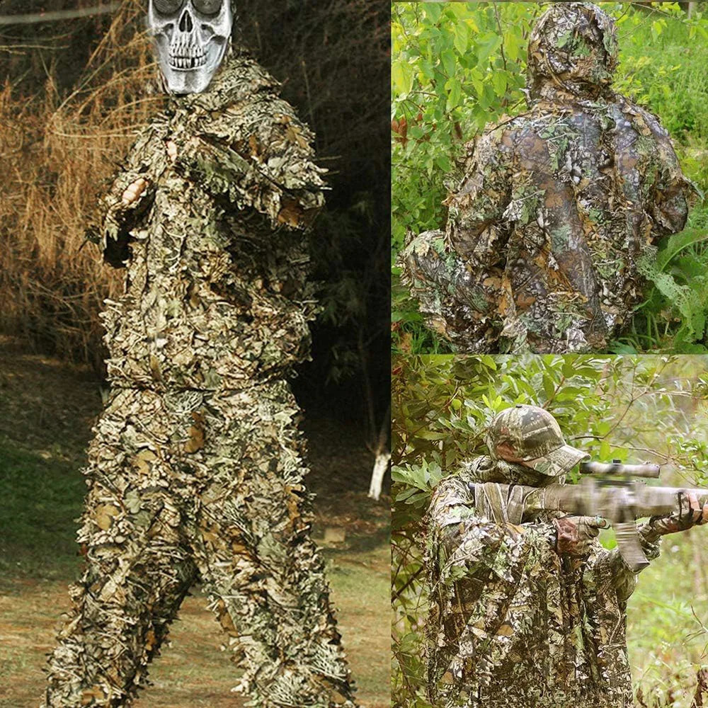 Ghillie Suit Men Women Kids 3D Leafy Bionic Camouflage Hunting Clothing CS Shooting Suit Tactical Combat Clothes Set250911