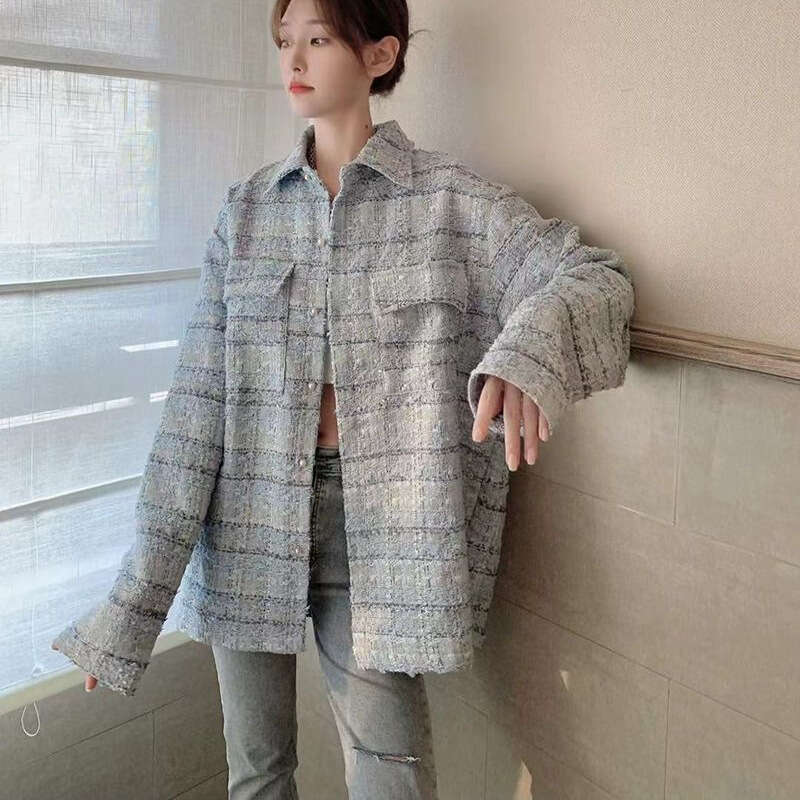 DHEssentials High-End Chanel-Style Coat Women, Autumn/Winter 2025, Pure Spring New Loose Mid-Length Long-Sleeve Top for Petite Figures