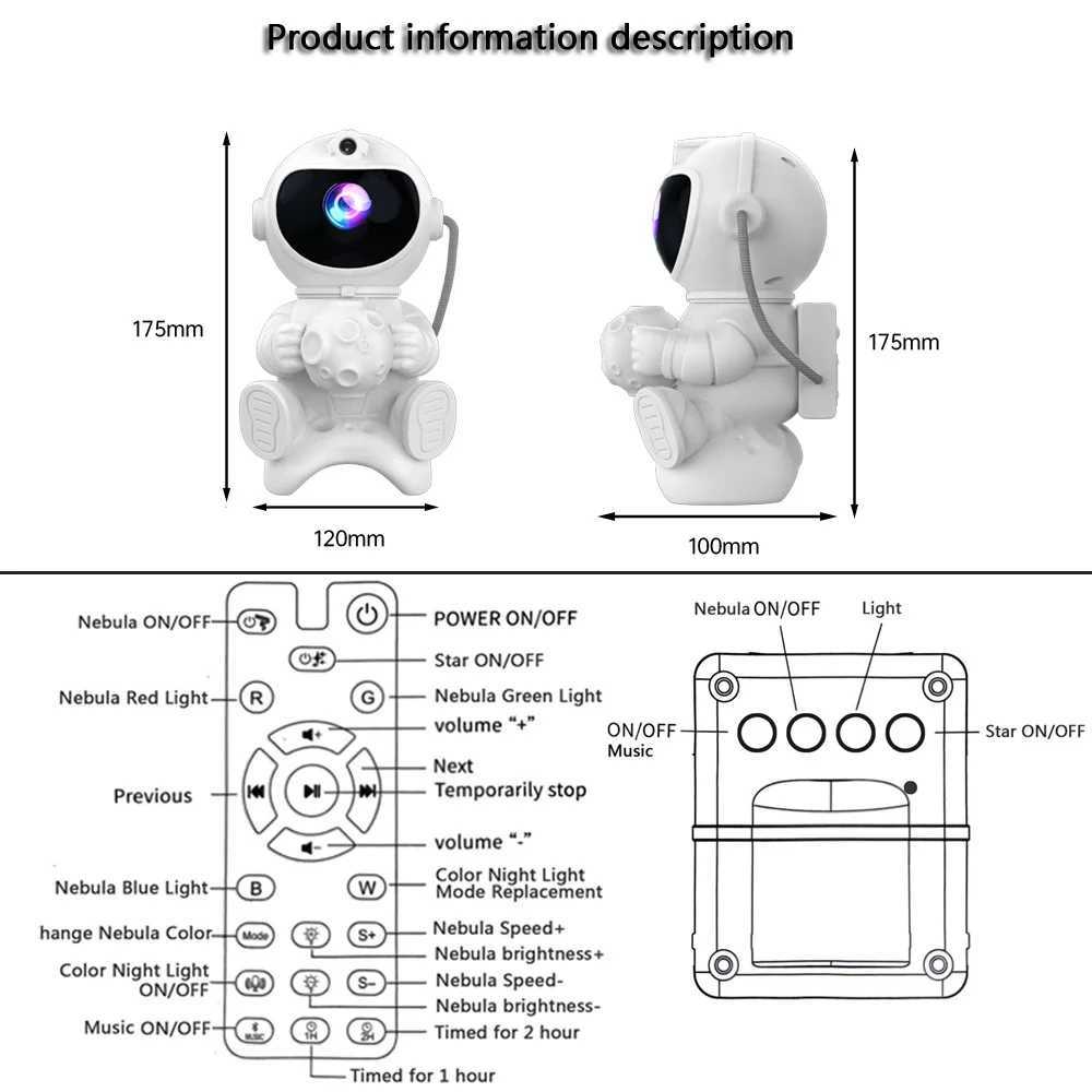 Astronaut LED Star Projector Night Light Galaxy Projectors Bluetooth Speaker for Bedroom Room Decor Kids Gift Starry Sky Lamp C250912
