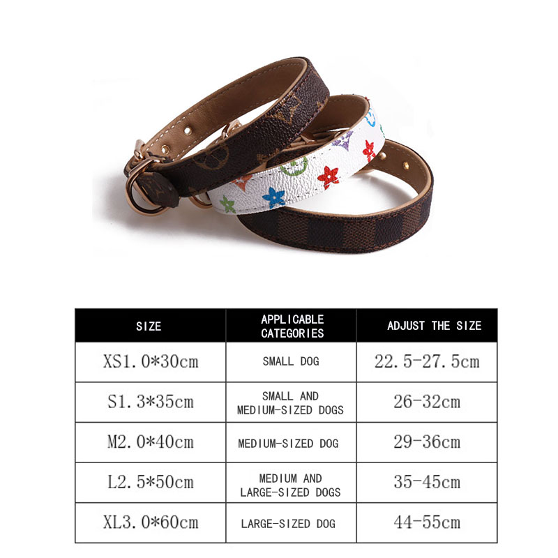 Dog Collar Leashes Classic Presbyopia Designer Letters Pattern Print Leashes PU Leather Fashion Casual Adjustable Dogs Cats Neck Strap