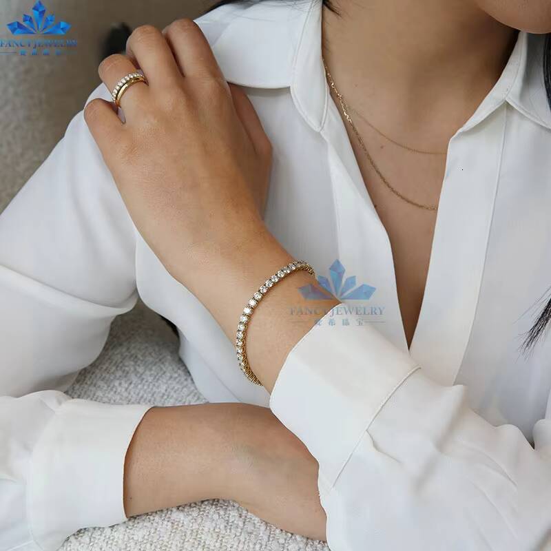 Real Gold Cvd HPHT Lab Grown Diamond Tennis Bracelet Bangle 10K 14K White Gold 2mm 3mm 4mm for Women