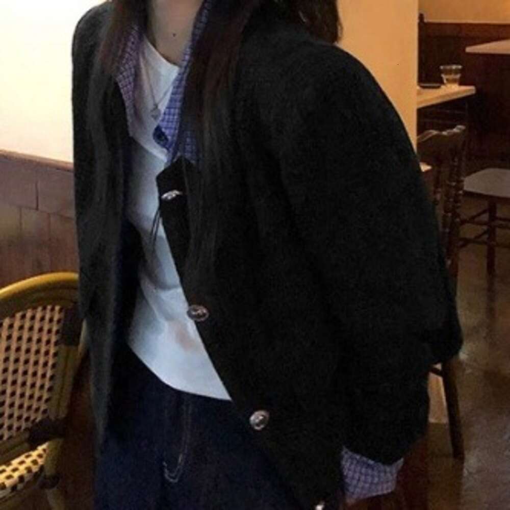 DHEssentials Korean Style Gentle Fake Two-Piece Chanel-Style Coat 2025 Autumn New Single-Breasted Slimming Elegant Top for Women