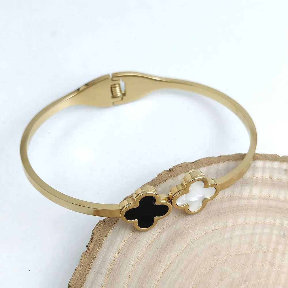 Luxury black and white double shell spring stainl steel bracelet wens cuff bracelet jewelry gif S250912