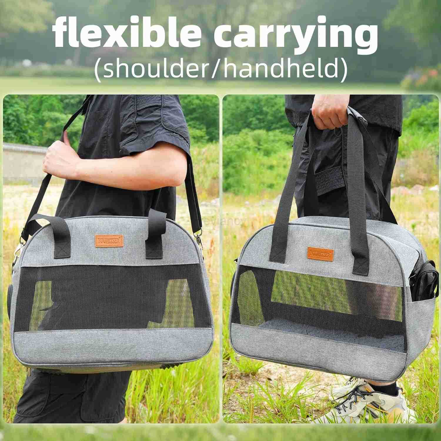 Cat Carrier for Small Cats Dogs SoftSided Pet Carrier for Cats Puppies Small Pets Lightweight Comfortable Travel Cat Dog Carrier GreyW250912