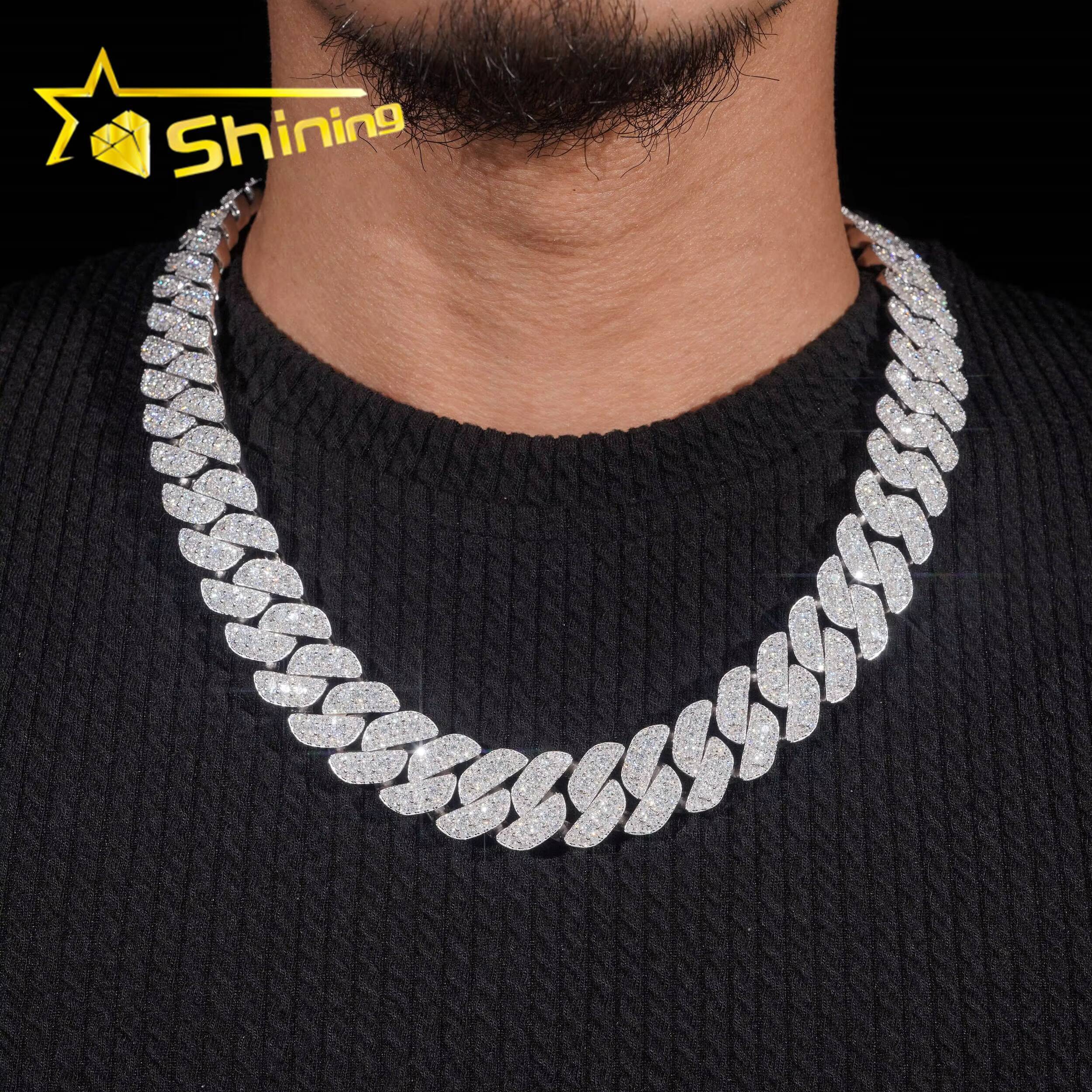 Hot Sale Fine Jewelry Pass Diamond Tester 925 Silver 18mm GRA Certified Moissanite Cuban Link Chain