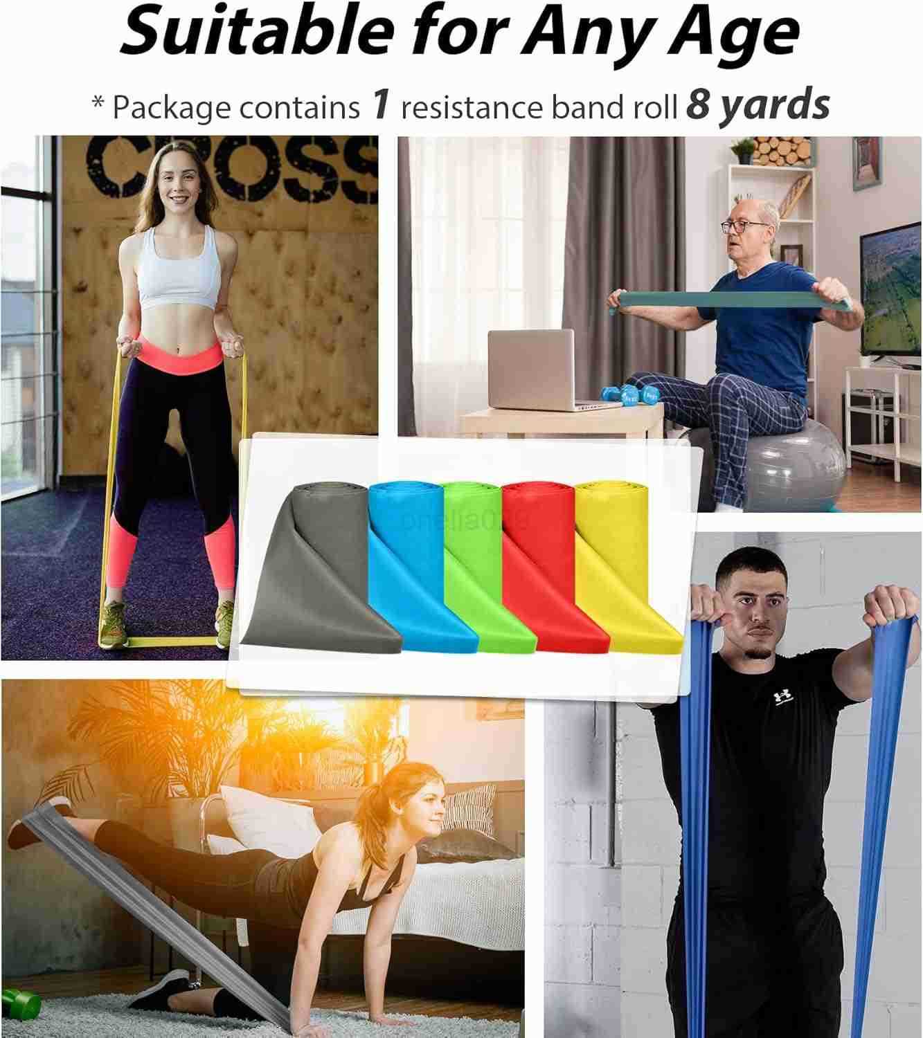 Resistance Bands Bulk Rolls for Working Out Women and Men 8 Yard Physical Therapy Bands Elastic and Exercise Bands for Rehab Yoga Pilates Gym Home Exe