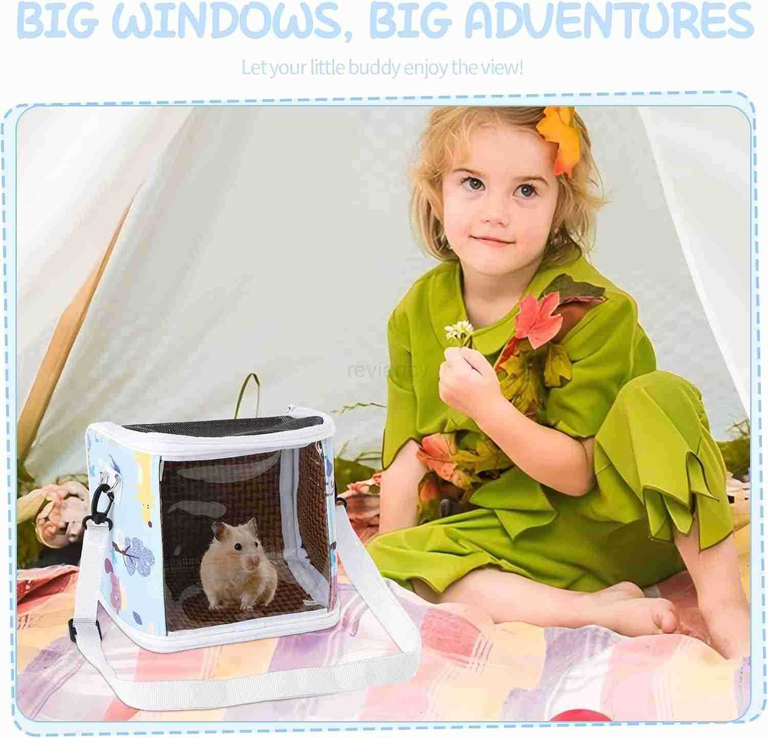 Pig Carrier Bag with Water BottleTravel Portable Small Animal Carrier Sling Pouch Clear Window Carrier Backpack for Hamster Bunny Gerbil Hedgehog Suga