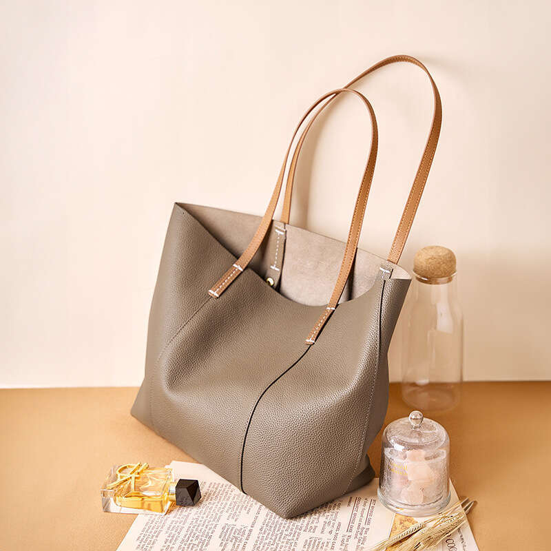 New Top Layer Cowhide Handmade Tote Women's Commuter Capacity Handheld Shoulder Bag, Large Bag B5