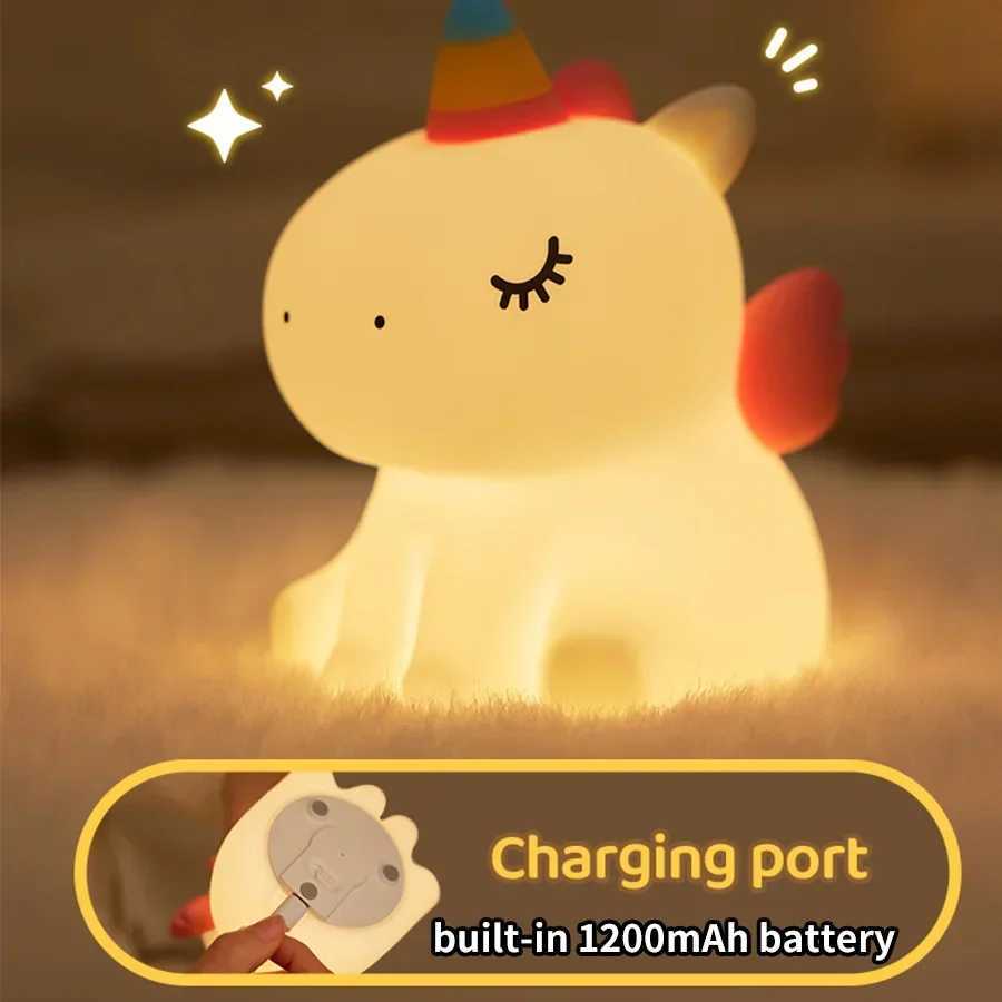 Cartoon Unicorn Night Lamp Soft Silicone Pat Light Warm Light Eye Protection Night Reading Lamp Desktop Kids Room Decoration C251122