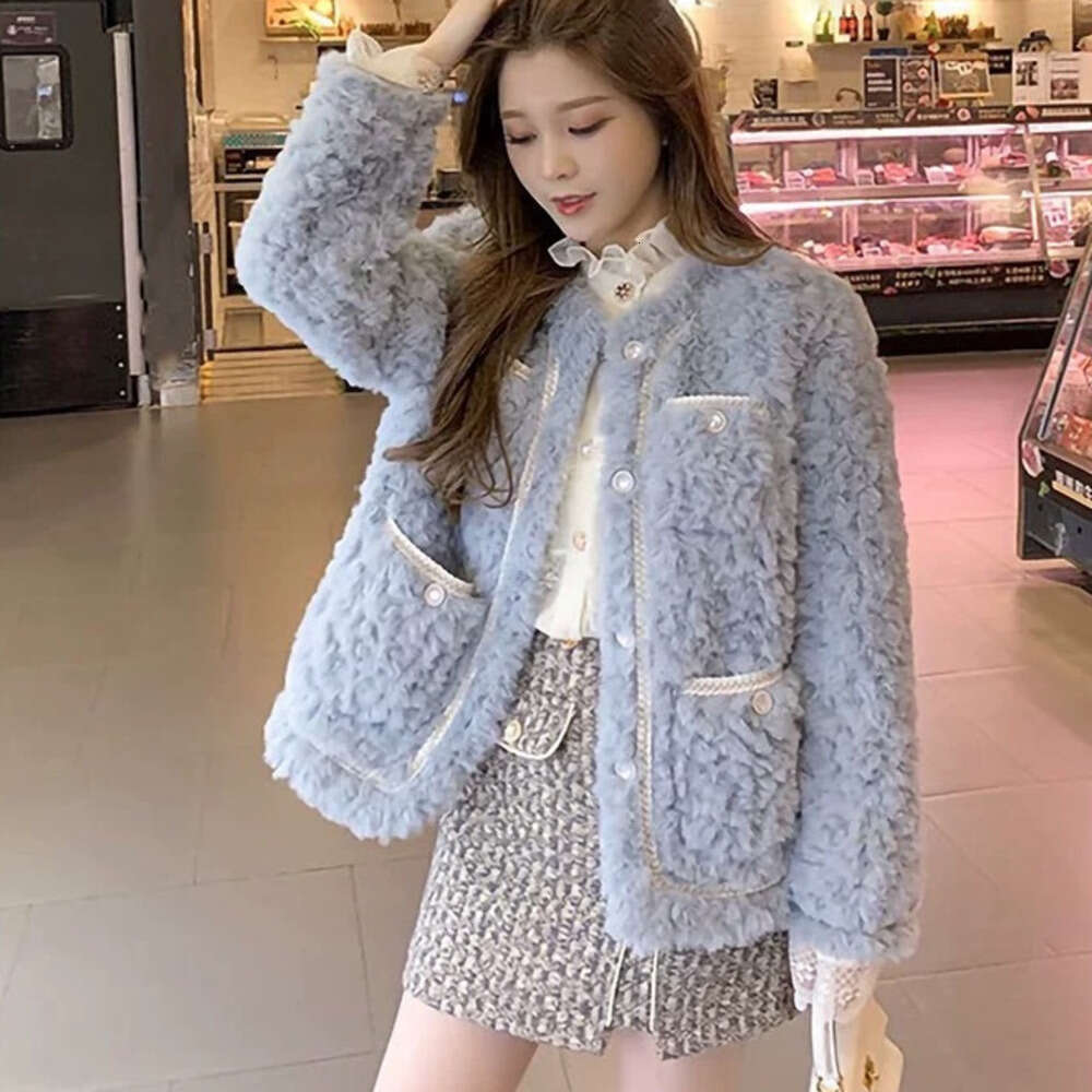 DHEssentials Faux Fur Chanel Style Lamb Wool for Women New Autumn Winter High-end Thick Loose Woolen Coat Ins Trend