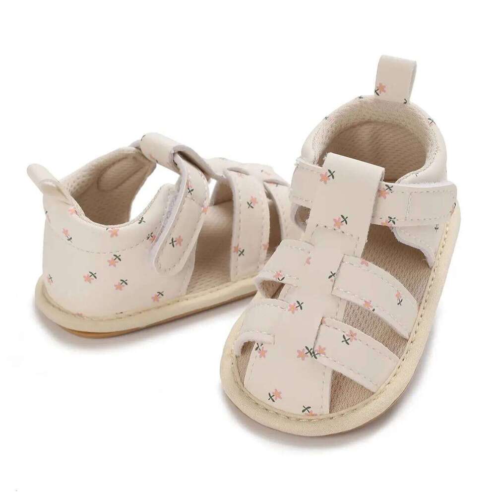 "Baby Girl Summer Sandals 0-18M - Floral PU Leather First Walkers | Secure-Grip Crib Shoes for Newborns"